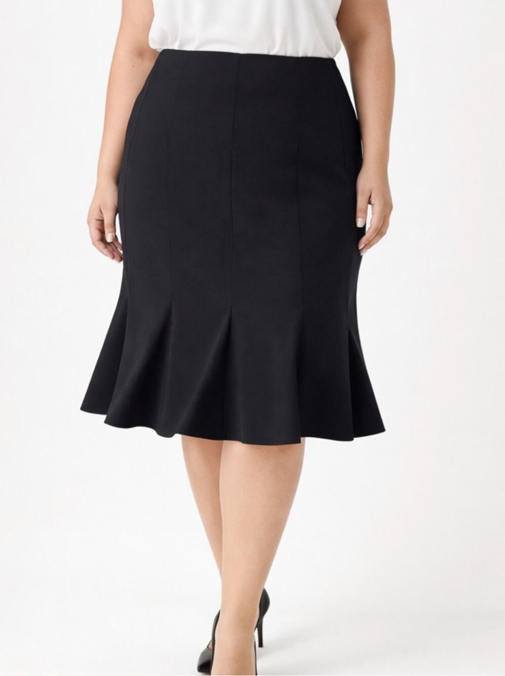 Lafayette 148 New York Skirt 24W Black Godet Trumpet Flare Plus Size Midi